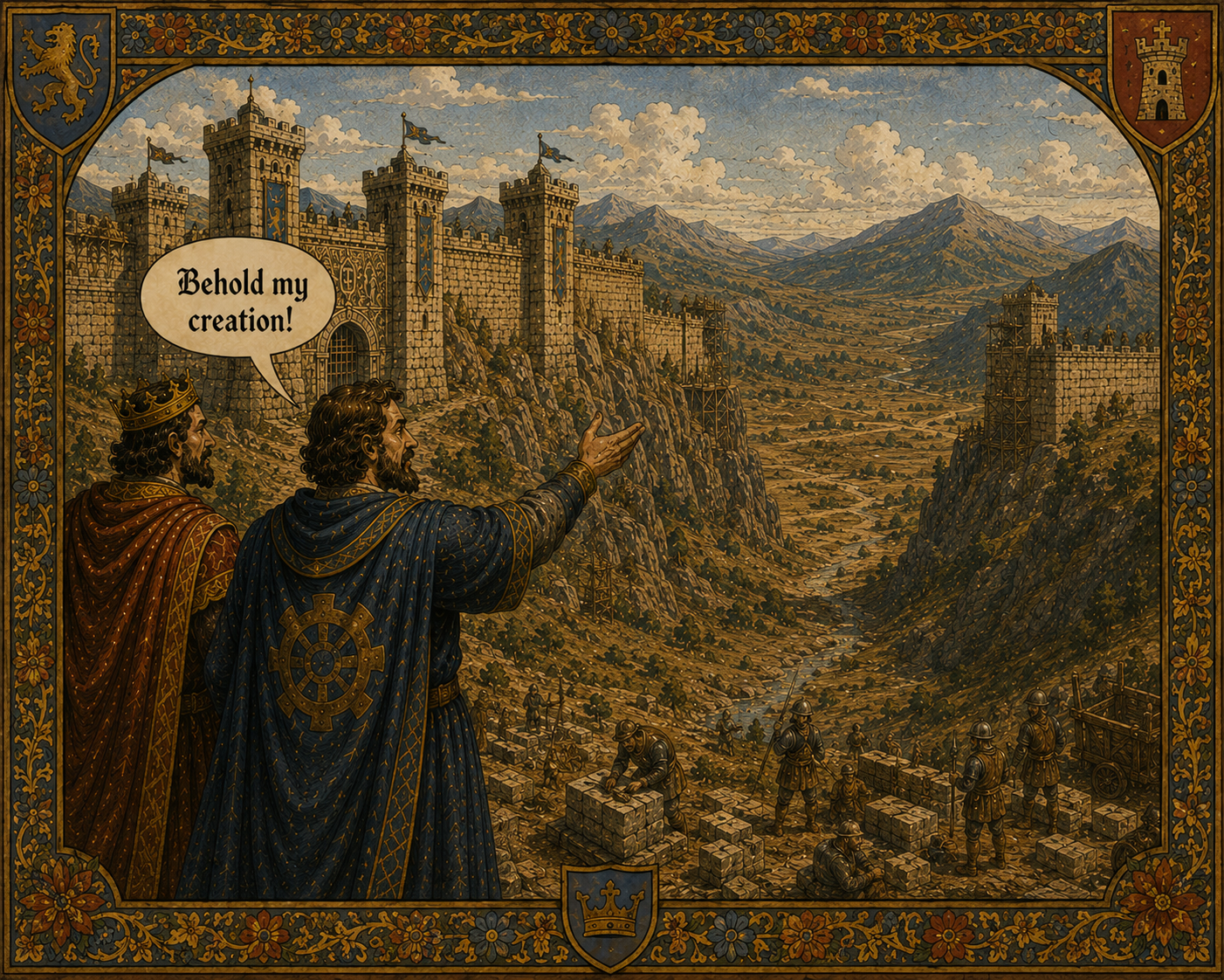 Sir Aldric presenting his creation to the king